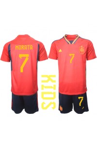 Espanja Alvaro Morata #7 Jalkapallovaatteet Lasten Kotipeliasu MM-kisat 2022 Lyhythihainen (+ Lyhyet housut)